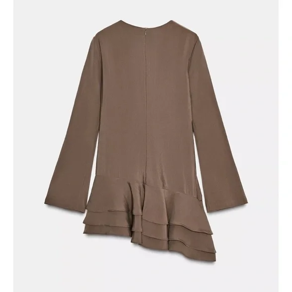 Flowy Ruffled Mini Dress, Chocolate Brown, Zara, M, NWT - Picture 10 of 10